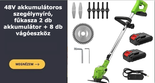 🌞 48V akkumulátoros szegélynyíró, fűkasza teleszkópos nyéllel, 2 db akkumulátor + 8 db vágóeszköz csak 14.990 Ft